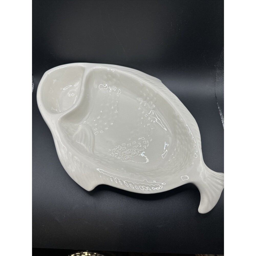 Vtg California Pottery USA Fish Platter #950 15" White Serving Bowl Dish Tray